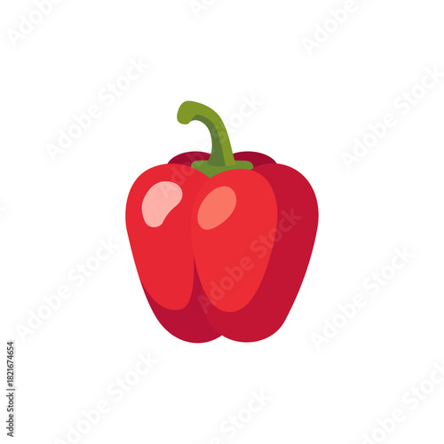 Red bell pepper vegetable with stem, isolated flat style vector illustration
