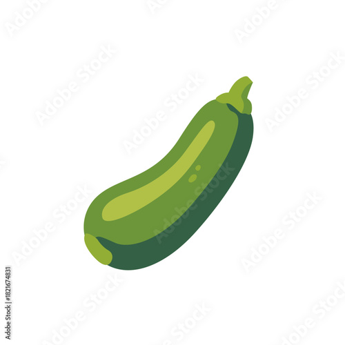 Green zucchini squash vegetable with stem, isolated flat style vector illustration
