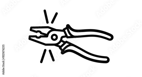 Black and white line art icon of pliers gripping and sparking.