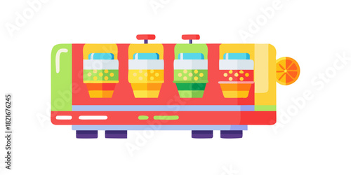 Colorful juice dispenser machine with four beverage containers