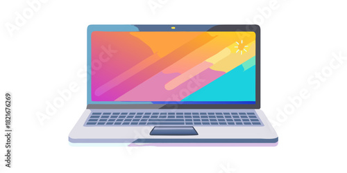 Colorful laptop with abstract screen display computer