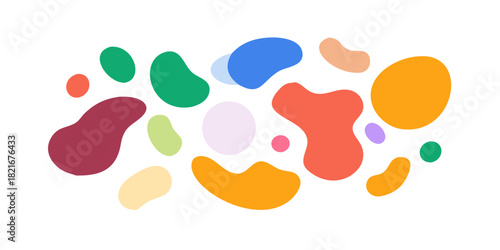 Colorful organic shapes scattered on a black background 1