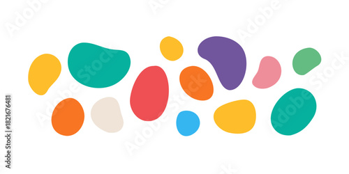 Colorful organic shapes scattered on a white background