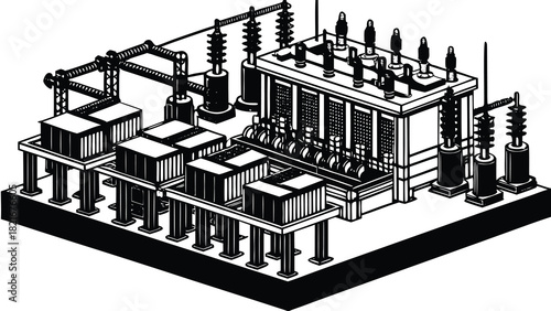 Isometric vector illustration of an urban factory building for industrial business and construction design
