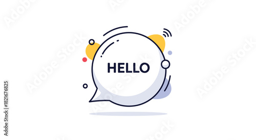 A stylized speech bubble with the word \.