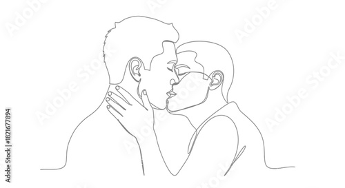 Captivating line art of two men sharing a passionate kiss expressing love