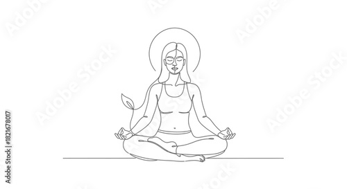 Find inner peace with this serene yoga line art illustration for wellness brands