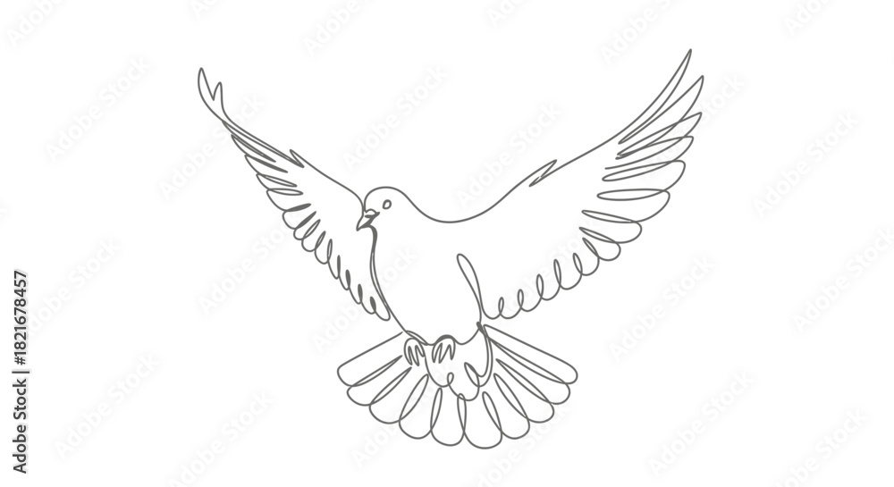 Fototapeta premium Minimalist flying dove line art symbolizes peace and hope in clean design
