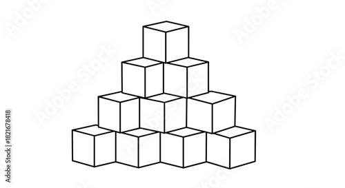 Pyramid of stacked cubes arranged in a triangular formation on a white background.