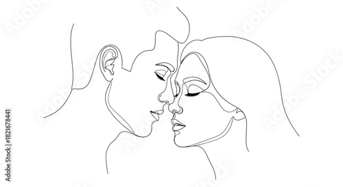Elegant minimal art featuring a couple in love sharing a tender kiss moment