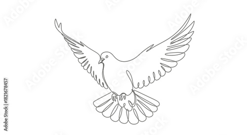 Minimalist flying dove line art symbolizes peace and hope in clean design