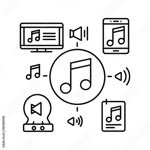 Digital music streaming and audio playback concept icon set