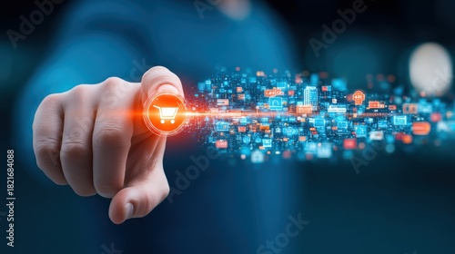 E-commerce innovation online shopping experience digital marketplace visual interaction urban environment close-up viewpoint tech advancement