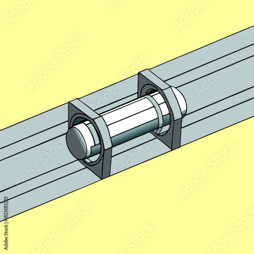3d rendering of a linear bearing assembly on a rail