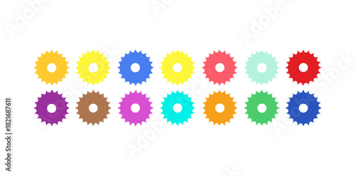 Colorful spiky circle shapes with central dots graphic