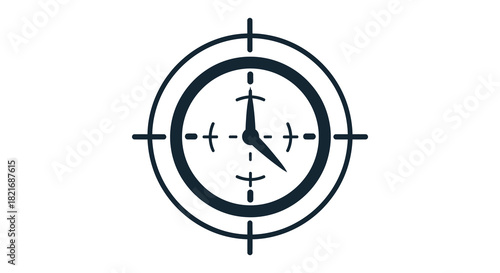 A circular clock design with crosshairs a striking black silhouette