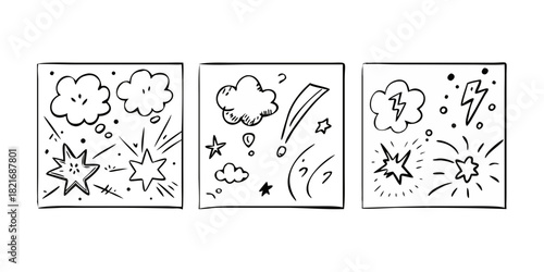 Comic Book Explosion Elements Hand Drawn Style burst