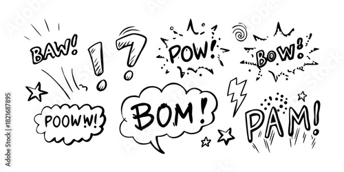 Comic Book Sound Effect Word Bubbles and Stars explosion
