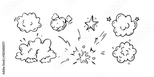 Comic Doodle Speech Bubbles with Stars and Exclamation Marks
