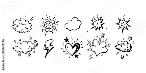 Comic Sound Effect Doodle Icons Transparent Background