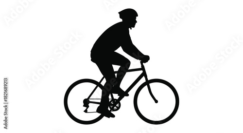 A cyclist riding a bicycle in a minimalist black and white silhouette