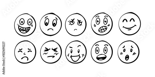 Cute Doodle Emoji Faces Sketch Style drawing
