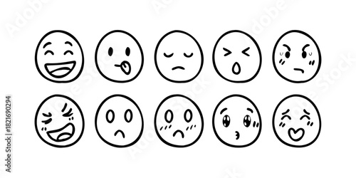 Cute Doodle Emoji Faces Vector Set Sketch Style 1