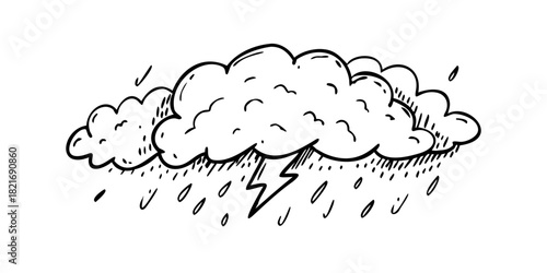 Cute hand drawn storm clouds with rain and thunder 3