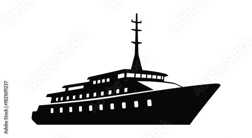 A striking black ship design against a white background silhouette