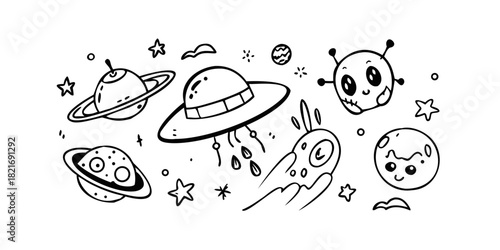 Cute Space Doodles U F Os Aliens Planets and Stars