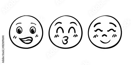 Diverse cartoon doodle emoji faces with transparent background