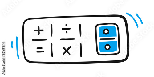 Doodle calculator with math symbols and blue screen