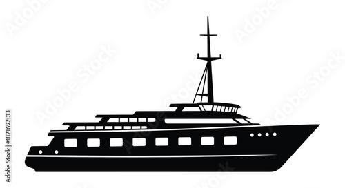 A striking black and white image of a luxury yacht silhouette