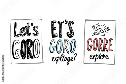 Doodle postcards with adventure phrases Let's Go vector