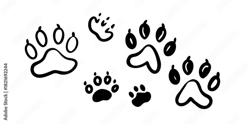 Fototapeta premium Doodle Style Animal Paw Prints and Footprints with Transparent Background