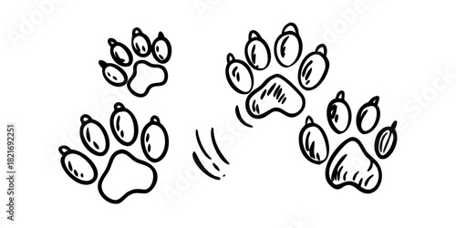 Doodle Style Animal Paw Prints and Footprints on White