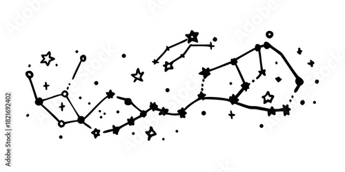 Doodle Style Constellations with Stars on White Background