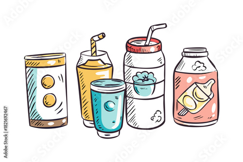Doodle style drinks soda cans smoothies and milk cartons 1