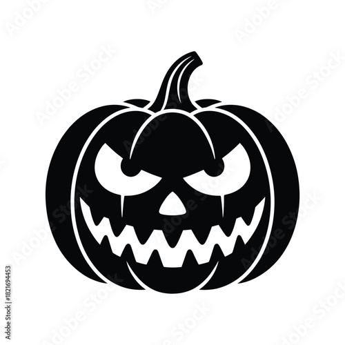 Spooky black and white halloween jack o lantern silhouette