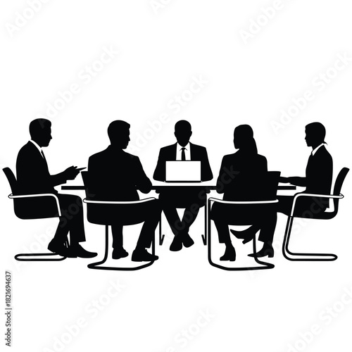 Silhouettes of business people in a meeting around a table