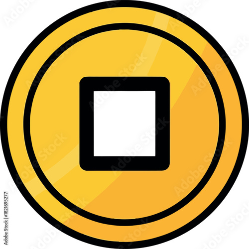 Free Download Golden Chinese Coin with Square Hole. - GFXLoad