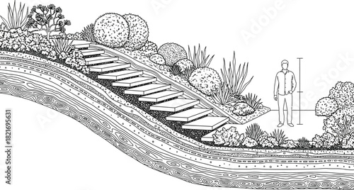 Elegant garden stairs design with lush vegetation idea