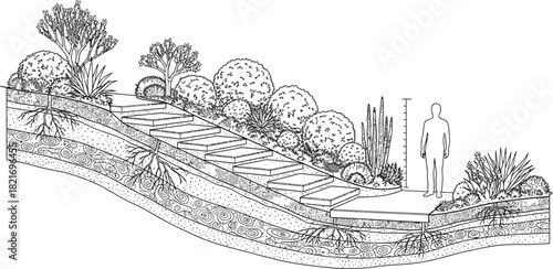 Detailed landscape architecture blueprint for garden design