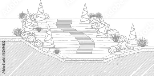 Elegant landscape design with charming Christmas trees sketch