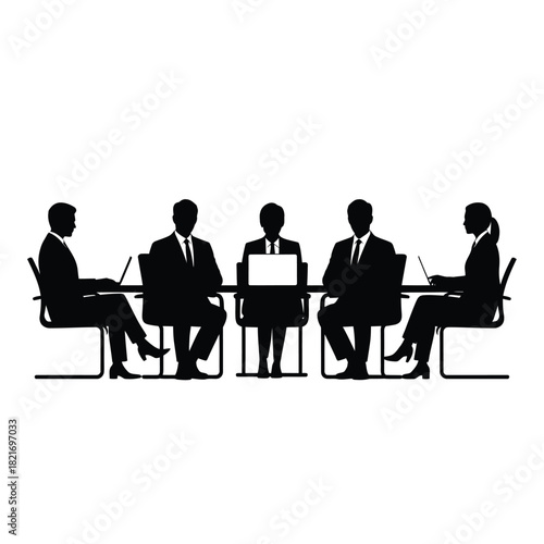 Business meeting silhouette of people sitting around a table