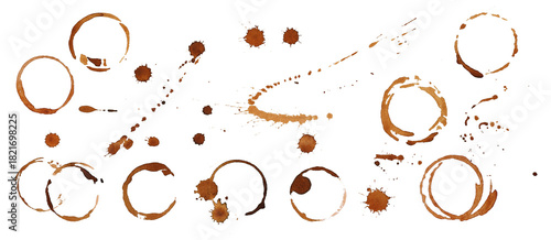 Coffee stains set collection on white. Coffee cup stain isolated.