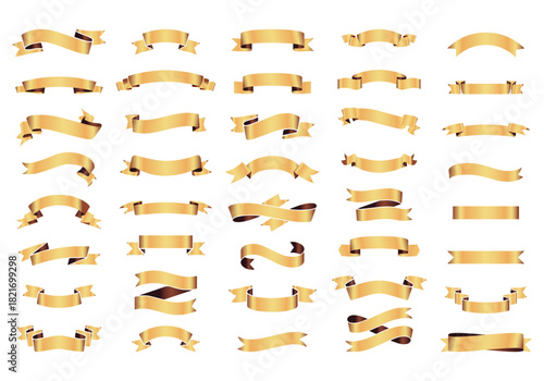 Vintage Curved golden Ribbon Banner set, blank glyph collection Labels, Blank decorative 
silhouette icon Tags, Retro Scroll Badges Vector Elements Isolated vector illustration