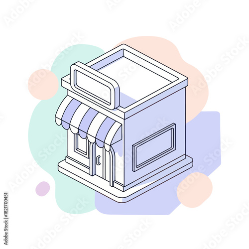 Isometric Illustration of a Small Business Shopfront with Awning and Sign.