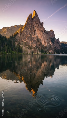 Majestic Mountain Reflection in Tranquil Lake at Sunrise in Nature