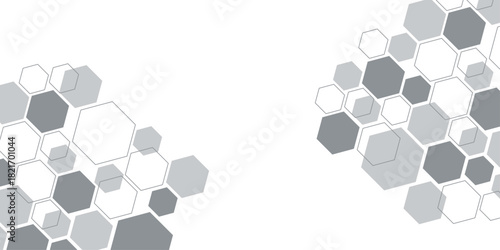 Geometric graphic hexagona gray background molecule and communication. Big data complex with compounds.